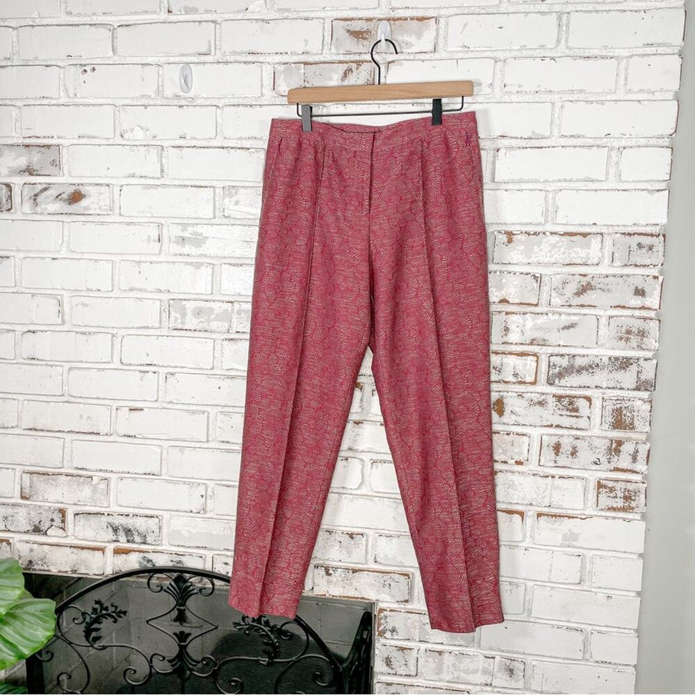 Vintage 90s Worth New York Jacquard Metallic and Pink Cotton Blend Trouser 8